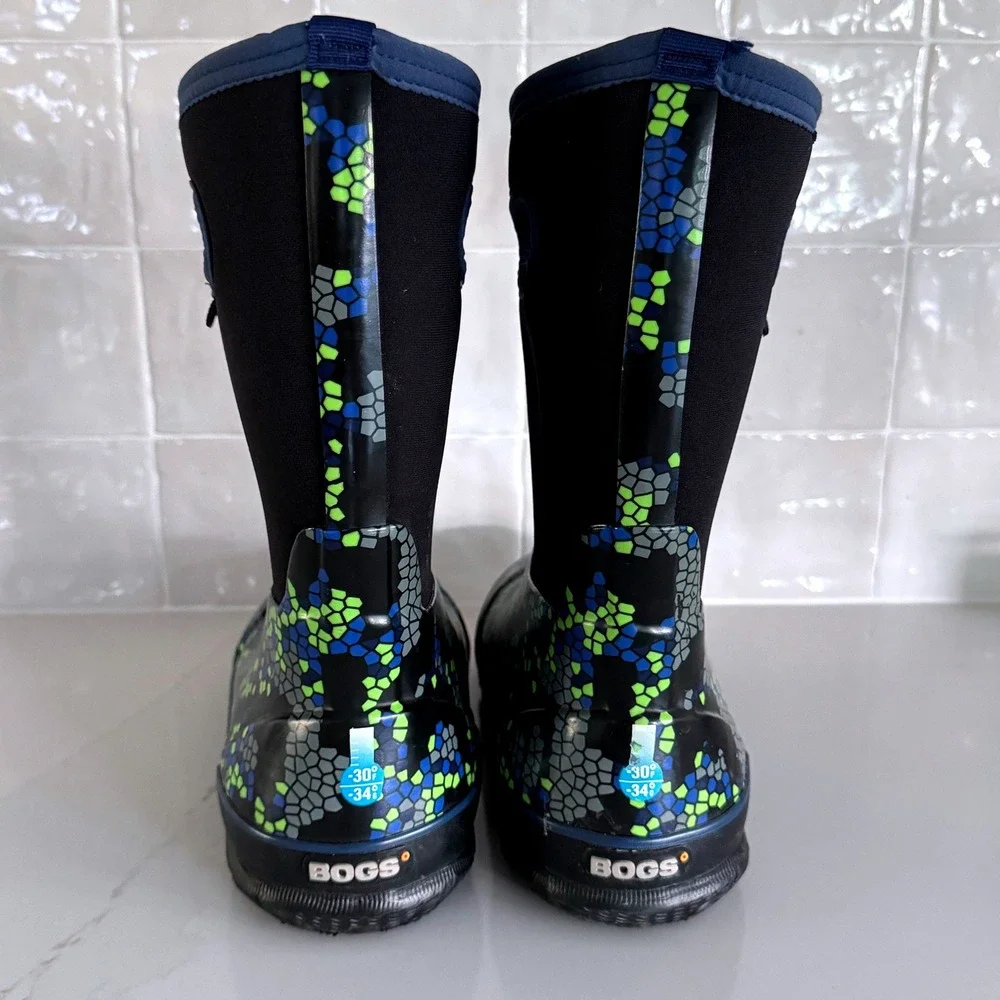 Bogs Classic Axel Rain Snow Boots Youth 5 Black Blue Green Waterproof Insulated